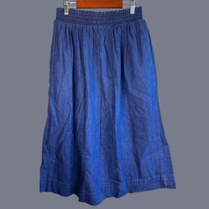 Vintage 90s Lands’ End Denim Maxi Pull On Skirt with Pockets